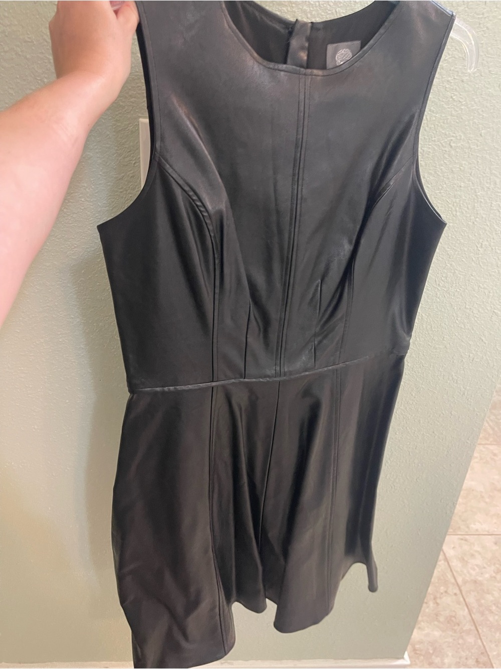 Vince Camuto Black Faux Leather Sleeveless Dress